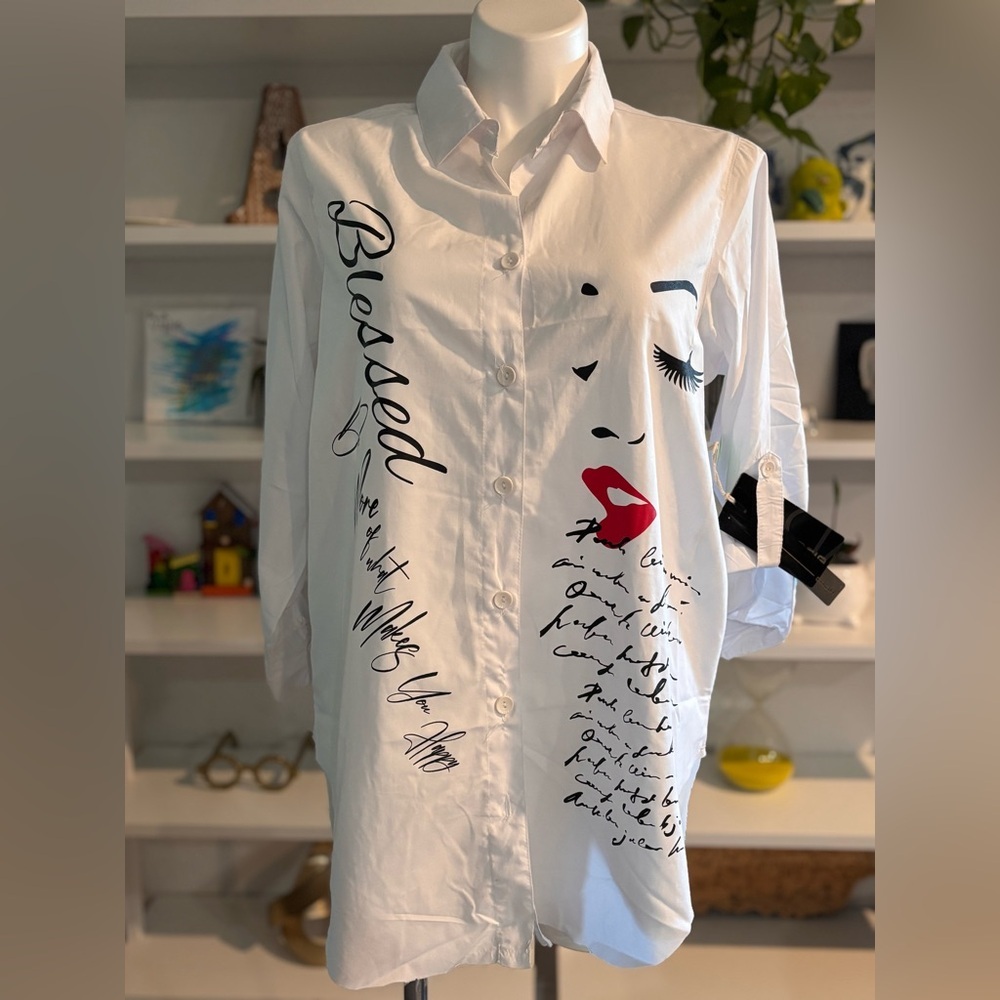 White Graphic Button-Down Shirt - Picture 3 of 3